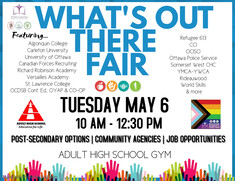 A poster that explains that community partners will be present in the AHS gym from 10-12:30 PM on May 6th